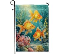 Drapeau de jardin avec poissons sous-marins, bannière de décoration d'intérieur colorée avec poissons et corail, drapeau double face en toile de jute pour décoration extérieure d'été, 30,5 x 45,7 cm