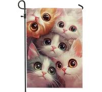 Drapeau de jardin avec portraits de chat mignon, adorable bannière de décoration d'intérieur de chatons, décoration saisonnière extérieure, design double face amusant pour les amoureux des animaux