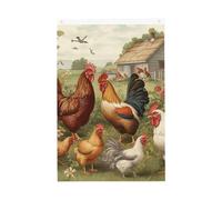 Drapeau de jardin avec poules et la ferme - 61 x 91 cm - Ne se décolore pas - Double face - Bannière d'extérieur pour cour, porche, pelouse