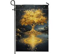 Drapeau de jardin avec reflet d'arbre doré, décoration artistique de la nature d'automne, bannière double face pour décoration d'intérieur, décoration saisonnière en plein air, pelouse 30,5 x 45,7 cm