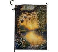 Drapeau de jardin avec reflet du coucher du soleil, rivière dorée chaude, décoration de la maison, drapeaux de jardin, drapeau en toile de jute double face, décoration extérieure, conception de