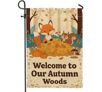 Drapeau de jardin avec renards inspirés de la nature, écureuils, citrouilles, orange automne, double face, petit drapeau de jardin pour extérieur, terrasse, pelouse, porche, entrée, camping, 30,5 x