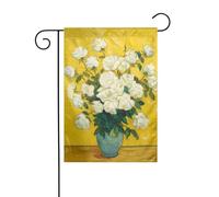 Drapeau de jardin avec roses blanches dans un vase bleu - 30 x 45 cm - Vertical double face - Décoration extérieure de ferme