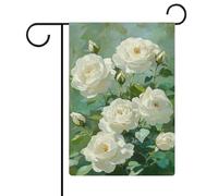 Drapeau de jardin avec roses blanches sur fond vert - En toile de jute - Double face - 30,5 x 45,7 cm