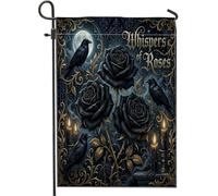 Drapeau de jardin avec roses, gothique, élégant, corbeau, bougies, Halloween, toile de jute noire, double face, petit drapeau de jardin pour extérieur, terrasse, pelouse, porche, entrée, camping 30,5