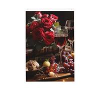 Drapeau de jardin avec roses rouges et vin rouge - 61 x 91 cm - Double face - Ne se décolore pas - Toile de fond pour photo - Bannière pour cour, porche, pelouse, décoration extérieure