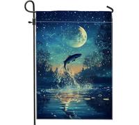 Drapeau de jardin avec scène de pêche au clair de lune, motif nature aquatique bleue, décoration extérieure pour le printemps et l'été, bannière double face pour la maison et le jardin, 30,5 x 45,7 cm