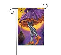 Drapeau de jardin avec sorcière d'Halloween tenant un balai, 30 x 45 cm, vertical double face, ferme, vacances, décorations extérieures, drapeau de cour