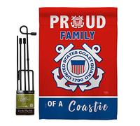 Drapeau de jardin avec support pour la famille des Coastie, Armée des Forces Armées de Garde-côtes USCG Semper Paratus United State American Military Retre Officiel - Cadeau double face 33 x 48,5 cm