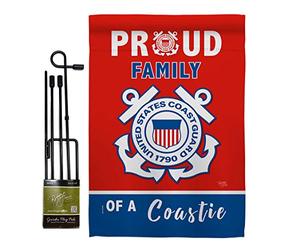 Drapeau de jardin avec support pour la famille des Coastie, Armée des Forces Armées de Garde-côtes USCG Semper Paratus United State American Military Retre Officiel - Cadeau double face 33 x 48,5 cm