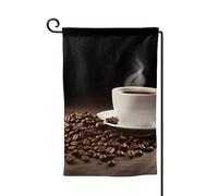 Drapeau de jardin avec tasse à café et grains de café - 32 x 46 cm - Double face - Coloré - Pour maison, festival, cour - Pour terrasse, pelouse, maison, décoration extérieure