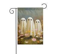 Drapeau de jardin avec trois fantômes dans un champ de fleurs - 30 x 45 cm - Double face - Décoration extérieure de ferme