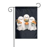 Drapeau de jardin avec trois fantômes souriants tenant des fleurs, 30 x 45 cm, vertical, double face, ferme, vacances, décorations extérieures, drapeau de cour