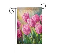 Drapeau de jardin avec tulipes roses - 30 x 45 cm - Vertical double face - Décoration extérieure de ferme