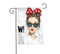 Drapeau de jardin avec une jolie fille avec un nœud rouge - 30 x 45 cm - Vertical double face - Décoration extérieure de ferme - Drapeau de cour