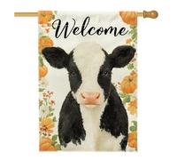 Drapeau de jardin avec vache de bienvenue, décoration d'animaux de la ferme noir et blanc, bannière d'automne double face en toile de jute pour décoration de pelouse extérieure, 71 x 101,6 cm