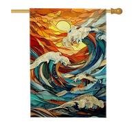 Drapeau de jardin avec vagues de l'océan, bannière colorée de décoration d'intérieur, drapeau double face en toile de jute, décoration de pelouse, décoration de fête de plage d'été, 71 x 101,6 cm