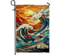 Drapeau de jardin avec vagues de l'océan, bannière colorée de décoration d'intérieur, drapeau double face en toile de jute, décoration de pelouse, décoration de fête de plage d'été, 30,5 x 45,7 cm