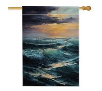 Drapeau de jardin avec vagues de l'océan - Bannière de décoration intérieure - Bleu - Double face en toile de jute - Décoration de pelouse - Parfait pour les fêtes d'été et les vacances - 71 x 101 cm