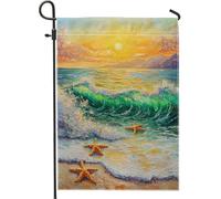 Drapeau de jardin avec vagues de l'océan, bannière décorative aqua vive pour décoration extérieure d'été, drapeau double face sur le thème de la plage pour jardin, cour et fête 30,5 x 45,7 cm