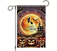 Drapeau De Jardin Balai De Sorcière, Lune, Citrouille, Bonbons Ou Un Sort, Effrayant, Hanté Drapeaux Double Couture Résistants Aux Intempéries Bunting Pour Balcon Célébration 70X102Cm