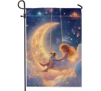 Drapeau de jardin balançoire au clair de lune, couleurs pastel douces pour enfants et chiots, bannière de décoration d'intérieur double face en toile de jute pour extérieur de rêve 30,5 x 45,7 cm