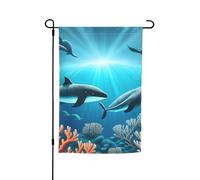 Drapeau de jardin Baleines sous la mer 30,5 x 45,7 cm. Décoration extérieure lumineuse double face apporte un peu de plaisir à votre jardin.