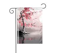 Drapeau de jardin Bambou et fleurs de cerisier Arbre Zen Prints Drapeaux décoratifs principalement pour patios, jardins, pots de fleurs, terrasse, balcon. 30,5 x 45,7 cm