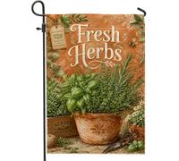 Drapeau de jardin basilic botanique rustique romarin thym vert d'été double face en toile de jute pour extérieur, terrasse, pelouse, porche, entrée, camping 30,5 x 45,7 cm