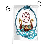 Drapeau De Jardin, Bateau Viking Drakkar Bleu D'Europe Naviguant Sur L'Islande Rouge Bateau Médiéval Bannière Renforcé Drapeau De Pirate Couleurs Vives Bannière Extérieure Pour Jardin 30X45Cm