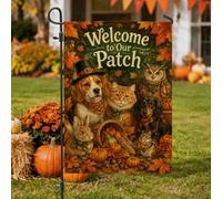 Drapeau de jardin Beagle - 30,5 x 45,7 cm | Illustration de beagle et chat, drapeau de pelouse, thème de récolte d'automne, feuillage d'automne rustique