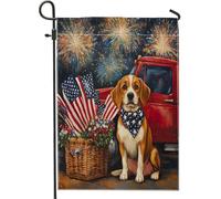 Drapeau de jardin Beagle du 4 juillet pour animal domestique 30,5 x 45,7 cm double face pour décoration extérieure, motif chien de l'indépendance, drapeau de maison, camion rouge, petit drapeau de