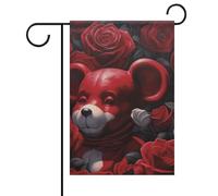 Drapeau de jardin Bear Among The Roses pour toutes les saisons, 30,5 x 45,7 cm, bannière de jardin double face, drapeaux d'extérieur pour décorations de vacances, terrasse, pelouse