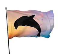Drapeau de jardin beau coucher de soleil océan dauphin cour maison décoration extérieure drapeaux bannières pour patio pelouse 0,9 x 1,5 m