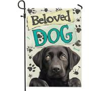 Drapeau de jardin Beloved Dog, décoration imprimée chien labrador noir, décoration extérieure toute l'année, bannière d'amoureux des animaux, accents d'intérieur 30,5 x 45,7 cm