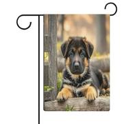 Drapeau de jardin berger allemand chiot maison pelouse panneau de bienvenue bannière double face petits drapeaux personnalisés pour piscine, cour, extérieur maison, décoration murale 32,6 x 47,5 cm