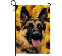 Drapeau de jardin berger allemand tournesol, décoration florale jaune vif, bannière de pelouse double face, décoration de la maison d'été, cadeau pour amoureux des animaux, 30,5 x 45,7 cm