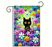 Drapeau De Jardin Bienvenue Au Printemps Chat Chaton Pensée Fleur Drapeaus Décoratif Antifouling Garden Flag Amusante Drapeau De Bienvenue Pour Patio Pavillon Pelouse 30X45Cm