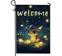 Drapeau de jardin bienvenue mignon bébé dragon, créature fantaisie bleue, décoration extérieure, bannière de pelouse double face pour célébration du printemps et de l'été, adorable décoration de cour
