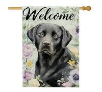 Drapeau de jardin bienvenue pour chien, labrador noir, printemps été, décoration extérieure, bannière double face pour décoration de la maison, 71 x 101 cm
