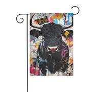 Drapeau de jardin Black Bull Street Art - 30 x 45 cm - Vertical double face - Décoration extérieure de ferme