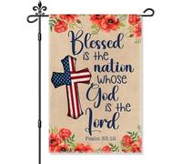 Drapeau de jardin « Blessed Is The Nation Whose God Is The Lord », drapeaux de jardin patriotiques religieux amusants à l'extérieur, indépendant