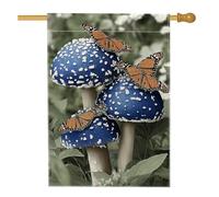Drapeau de jardin bleu champignon papillon, décoration extérieure printemps-été, bannière double face pour décoration de fête de pelouse, 71 x 101,6 cm