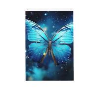 Drapeau de jardin bleu étoilé avec papillon de bienvenue - 61 x 91 cm - Double face - Ne se décolore pas - Toile de fond pour photo - Bannière pour cour, porche, pelouse, décoration extérieure