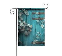Drapeau de jardin bleu sarcelle, porte de grange, imprimés floraux, drapeaux décoratifs principalement pour patios, jardins, pots de fleurs, terrasse, balcon. 30,5 x 45,7 cm
