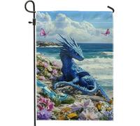 Drapeau de jardin Blue Dragon, bannière de décoration florale avec vagues de l'océan, drapeau de cour double face pour décoration de la maison d'été, papillon vibrant pour l'extérieur de la pelouse