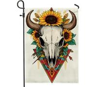 Drapeau de jardin bohème tournesol taureau, drapeau de jardin, drapeau floral jaune pour décoration d'intérieur, drapeau artistique double face pour décoration de pelouse extérieure 30,5 x 45,7 cm