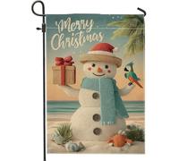 Drapeau de jardin bonhomme de neige de Noël, scène d'hiver blanche, bannière de cour double face en toile de jute, décoration de pelouse extérieure festive 30,5 x 45,7 cm