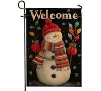 Drapeau de jardin bonhomme de neige d'hiver, bannière colorée de décoration de vacances, drapeau de cour en tissu double face pour décoration de pelouse extérieure, style Welcome Home, 30,5 x 45,7 cm