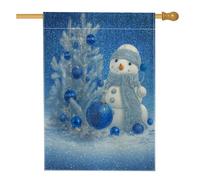 Drapeau de jardin bonhomme de neige d'hiver, bannière de décoration de Noël bleue, drapeau de cour double face en toile de jute pour décoration de pelouse en plein air de vacances, 71 x 101,6 cm